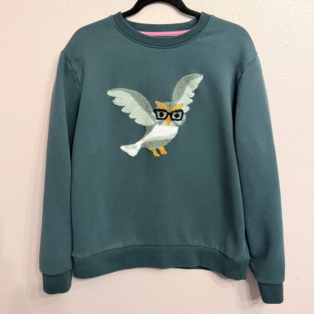 Bonobos Critter Supersoft Owl with Glasses Sweatshirt Teal Green Crewneck M